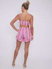 Striped Bralet & Frill Shorts Co-ord