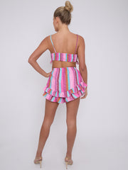 Mosaic Pattern Frill Detail Bralet & Shorts Co-ord