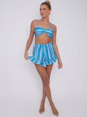 Striped Bralet & Frill Shorts Co-ord