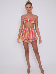 Striped Bralet & Frill Shorts Co-ord