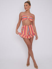 Striped Bralet & Frill Shorts Co-ord