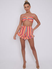 Striped Bralet & Frill Shorts Co-ord