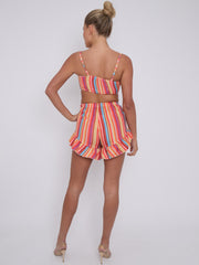 Striped Bralet & Frill Shorts Co-ord
