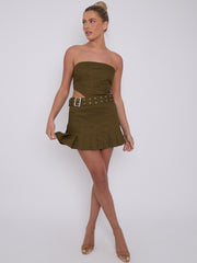 Bandeau Crop Top & Belted Pleated Skirt Co-ord