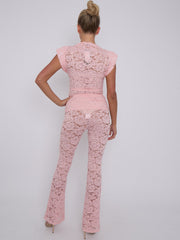 Lace Padded Shoulder Top & Fold Over Flared Trouser Co-ord