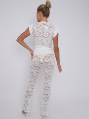 Lace Padded Shoulder Top & Fold Over Flared Trouser Co-ord