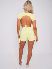 Open Back Crop Top & Crossover Ruched Shorts Co-ordte