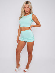 Ruffle Trim Detail Crop Top & Shorts Co-ord