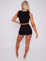 Ruffle Trim Detail Crop Top & Shorts Co-ord