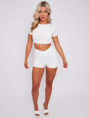 Open Back Crop Top & Crossover Ruched Shorts Co-ordte