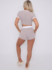 Contrast Trim Ribbed Crop Top & Shorts Co-ord
