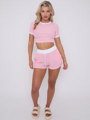 Contrast Trim Ribbed Crop Top & Shorts Co-ord