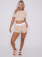 Contrast Trim Ribbed Crop Top & Shorts Co-ord