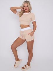 Contrast Trim Ribbed Crop Top & Shorts Co-ord