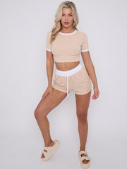 Contrast Trim Ribbed Crop Top & Shorts Co-ord