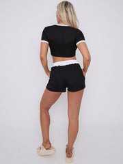 Contrast Trim Ribbed Crop Top & Shorts Co-ord
