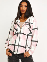 Thick Checked Shacket With Zip & Hood