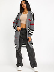 Striped Longline Knitted Open Cardigan