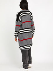 Striped Longline Knitted Open Cardigan