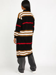 Striped Longline Knitted Open Cardigan