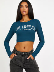 Long Sleeves Los Angeles Ribbed Crop Top