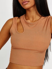 Knip schouder geribbelde crop top
