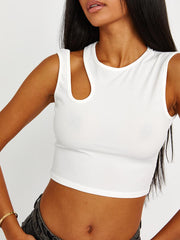 Knip schouder geribbelde crop top