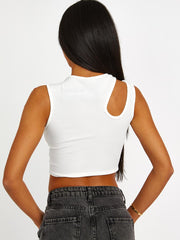 Knip schouder geribbelde crop top