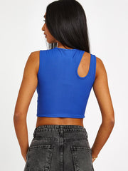 Knip schouder geribbelde crop top