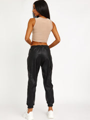 Faux lederen PU lading joggers