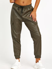 Faux lederen PU lading joggers