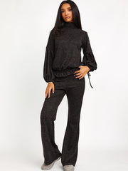 Melange Knit Balloon Sleeve Top & Flare Trouser Co-ord