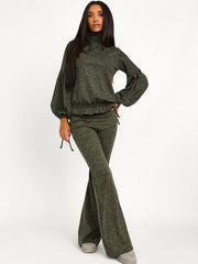 Melange Knit Balloon Sleeve Top & Flare Trouser Co-ord