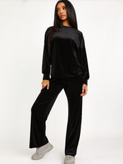 Velor Holgado Top y pantalón de pierna ancha Coordina