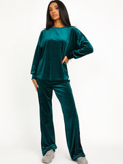 Velor Holgado Top y pantalón de pierna ancha Coordina