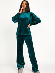 Velor Holgado Top y pantalón de pierna ancha Coordina