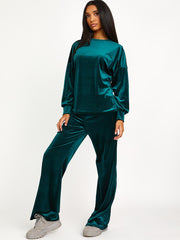 Velor Holgado Top y pantalón de pierna ancha Coordina