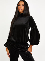 Velour Balloon Sleeve Top & Flare Trouser Co-ord