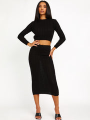 Cable Knit Crop Top & Maxi Skirt Co-ord