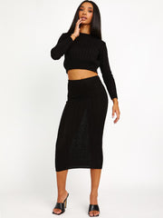 Cable Knit Crop Top & Maxi Skirt Co-ord