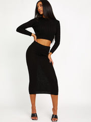 Cable Knit Crop Top & Maxi Skirt Co-ord
