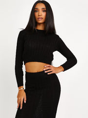 Cable Knit Crop Top & Maxi Skirt Co-ord