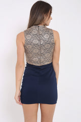 Metallic Floral Lace Overlay Bodycon Dress