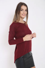 Twist Back High Low Melange Top