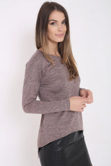 Twist Back High Low Melange Top