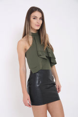 Halter nek dubbele franje bodysuit