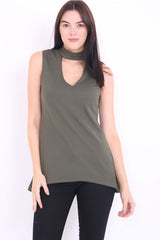 Choker Neck Long Crepe Top