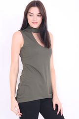 Choker Neck Long Crepe Top