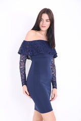 Bloemen kan kant met lange mouwen franje bardotjurk