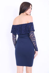 Bloemen kan kant met lange mouwen franje bardotjurk